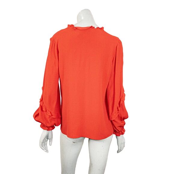 ALEXIS Scoop Neck Ruffle Blouse Red Long Sleeve Size Medium - Picture 3 of 8